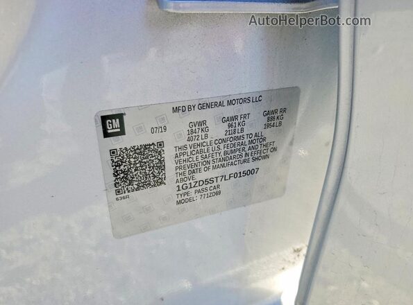 1G1ZD5ST7LF015007 2020 CHEVROLET MALIBU Silver 