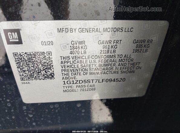 1G1ZD5ST7LF094520 2020 CHEVROLET MALIBU Black 