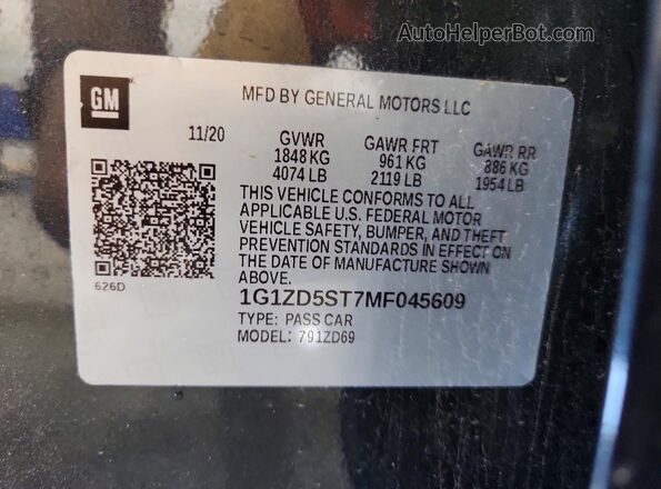 1G1ZD5ST7MF045609 2021 CHEVROLET MALIBU Blue VIN კოდის სტიკერის ხედი