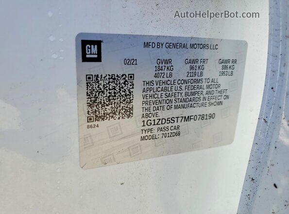 1G1ZD5ST7MF078190 2021 CHEVROLET MALIBU White 