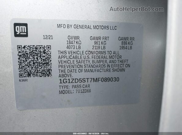 1G1ZD5ST7MF089030 2021 CHEVROLET MALIBU Gray Engine compartment view