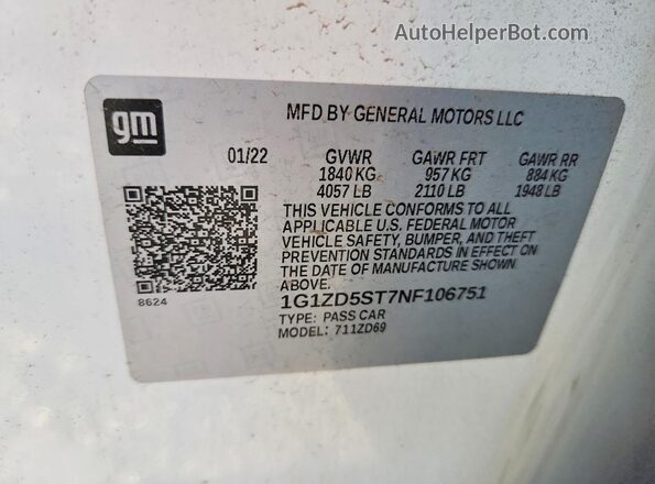 1G1ZD5ST7NF106751 2022 CHEVROLET MALIBU Белый 