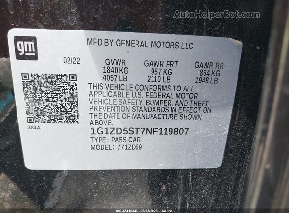 1G1ZD5ST7NF119807 2022 CHEVROLET MALIBU Black Vista del compartimento del motor