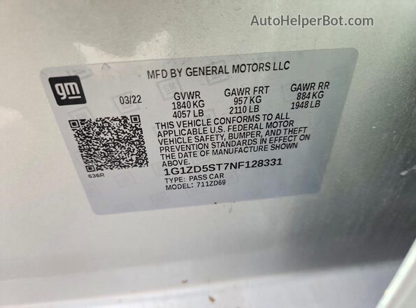 1G1ZD5ST7NF128331 2022 CHEVROLET MALIBU Silver 