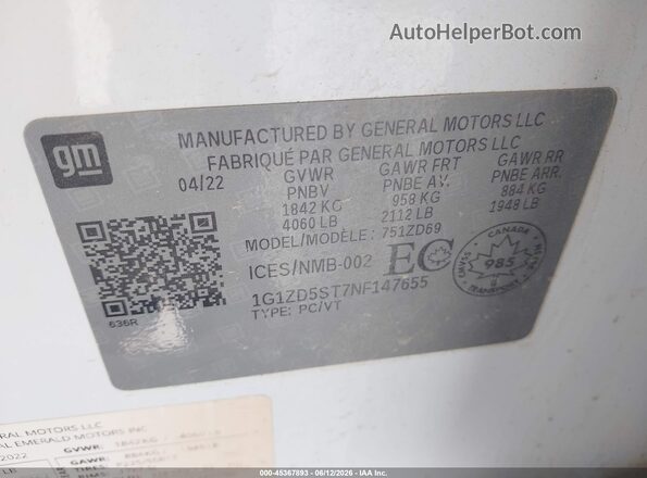 1G1ZD5ST7NF147655 2022 CHEVROLET MALIBU White Widok komory silnika
