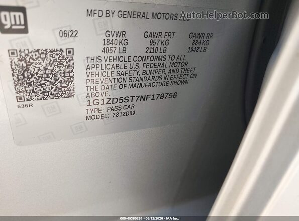 1G1ZD5ST7NF178758 2022 CHEVROLET MALIBU Silver ძრავის განყოფილების ხედი