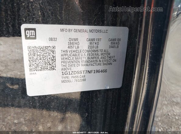 1G1ZD5ST7NF196466 2022 CHEVROLET MALIBU Black Widok komory silnika