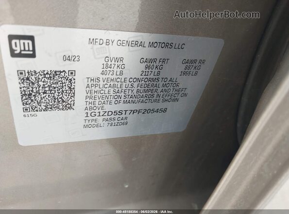 1G1ZD5ST7PF205458 2023 CHEVROLET MALIBU Gray Engine compartment view