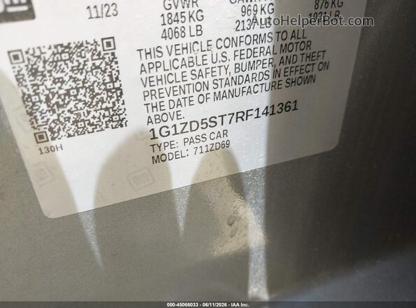 1G1ZD5ST7RF141361 2024 CHEVROLET MALIBU Gray Engine compartment view
