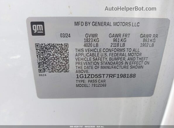 1G1ZD5ST7RF198188 2024 CHEVROLET MALIBU Белый Вид подкапотного пространства