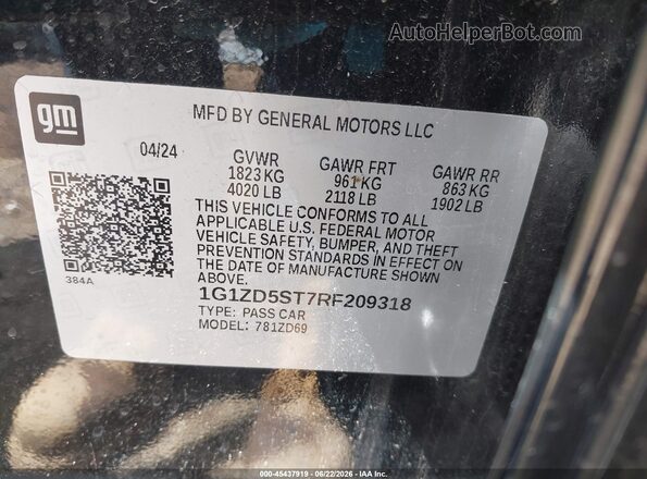 1G1ZD5ST7RF209318 2024 CHEVROLET MALIBU Black Вид підкапотного простору