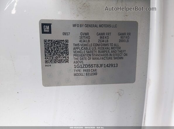 1G1ZD5ST8JF142913 2018 CHEVROLET MALIBU White Вид підкапотного простору