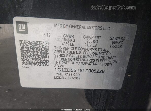 1G1ZD5ST8LF005229 2020 CHEVROLET MALIBU Black Engine compartment view