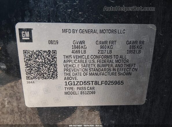 1G1ZD5ST8LF025965 2020 CHEVROLET MALIBU Black ძრავის განყოფილების ხედი