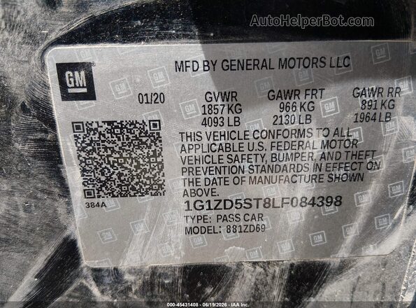 1G1ZD5ST8LF084398 2020 CHEVROLET MALIBU Black Вид підкапотного простору