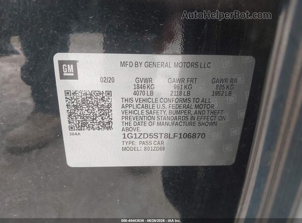 1G1ZD5ST8LF106870 2020 CHEVROLET MALIBU Черный Вид подкапотного пространства