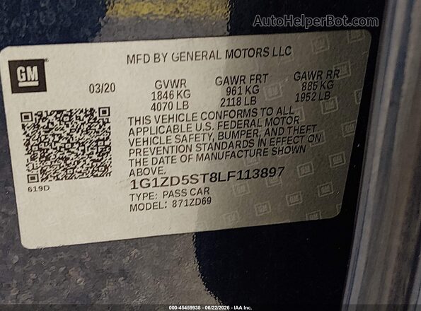 1G1ZD5ST8LF113897 2020 CHEVROLET MALIBU Blue Engine compartment view