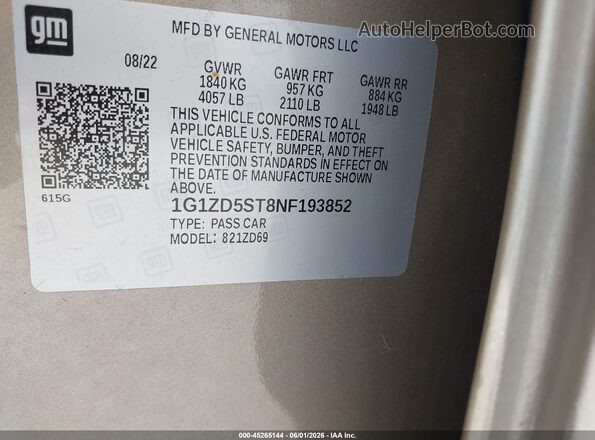 1G1ZD5ST8NF193852 2022 CHEVROLET MALIBU Желто-коричневый Вид подкапотного пространства