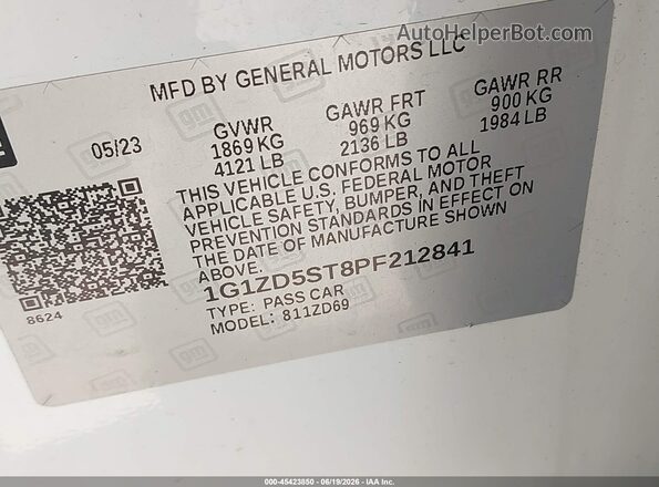 1G1ZD5ST8PF212841 2023 CHEVROLET MALIBU Белый Вид подкапотного пространства