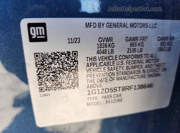 1G1ZD5ST8RF138646 2024 CHEVROLET MALIBU Blue 