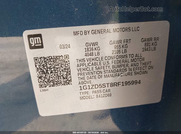 1G1ZD5ST8RF195994 2024 CHEVROLET MALIBU Blue 