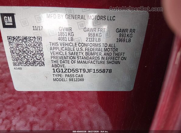 1G1ZD5ST9JF155878 2018 CHEVROLET MALIBU Maroon Widok komory silnika