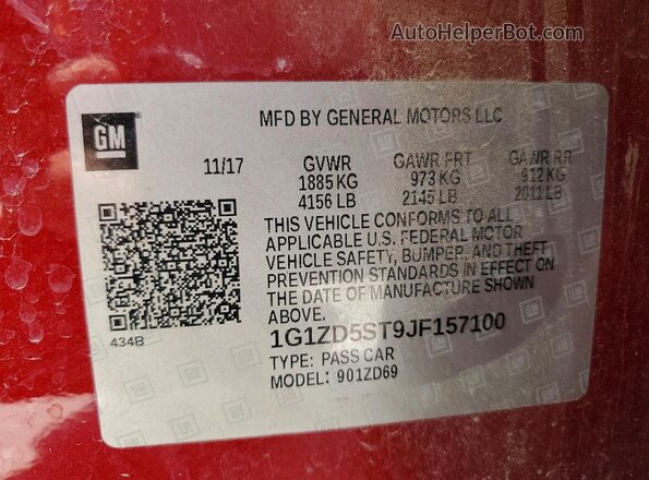 1G1ZD5ST9JF157100 2018 CHEVROLET MALIBU Red ძრავის განყოფილების ხედი