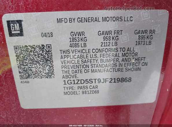 1G1ZD5ST9JF219868 2018 CHEVROLET MALIBU Red 