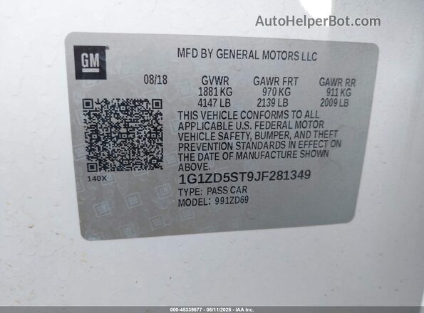 1G1ZD5ST9JF281349 2018 CHEVROLET MALIBU White Вид підкапотного простору