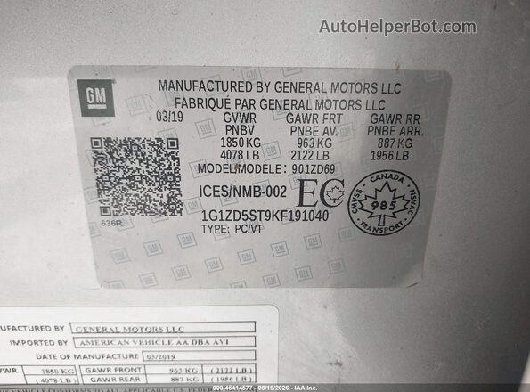 1G1ZD5ST9KF191040 2019 CHEVROLET MALIBU Silver 