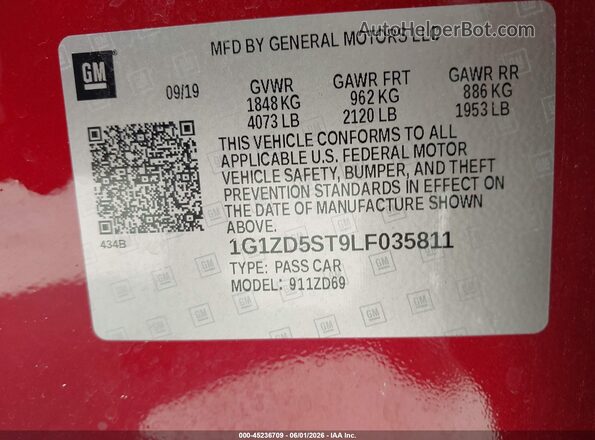 1G1ZD5ST9LF035811 2020 CHEVROLET MALIBU Burgundy Widok komory silnika