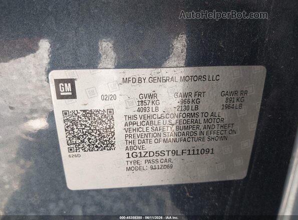 1G1ZD5ST9LF111091 2020 CHEVROLET MALIBU Blue Engine compartment view