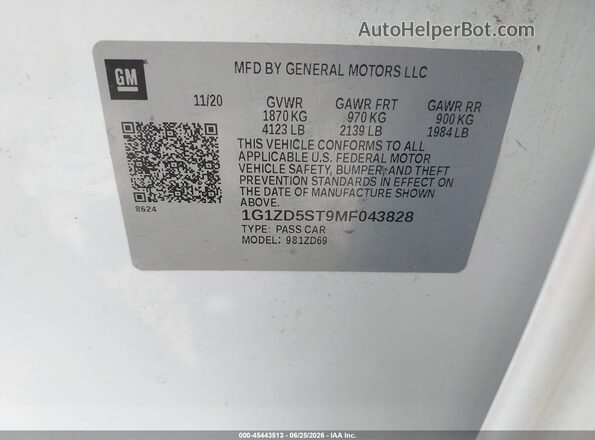 1G1ZD5ST9MF043828 2021 CHEVROLET MALIBU Белый Вид подкапотного пространства