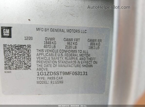 1G1ZD5ST9MF053131 2021 CHEVROLET MALIBU Gray ძრავის განყოფილების ხედი