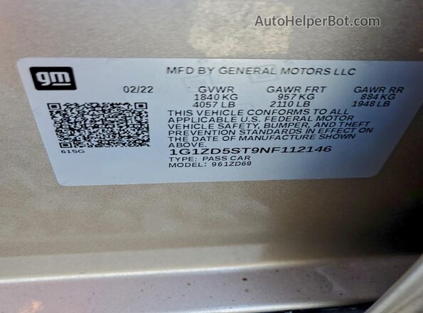 1G1ZD5ST9NF112146 2022 CHEVROLET MALIBU Beige Engine compartment view