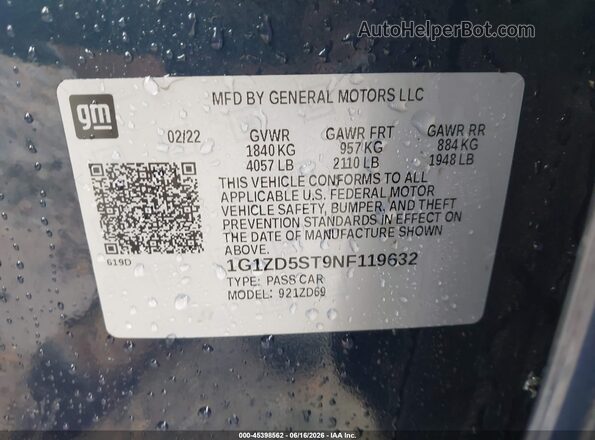 1G1ZD5ST9NF119632 2022 CHEVROLET MALIBU Синий Вид подкапотного пространства
