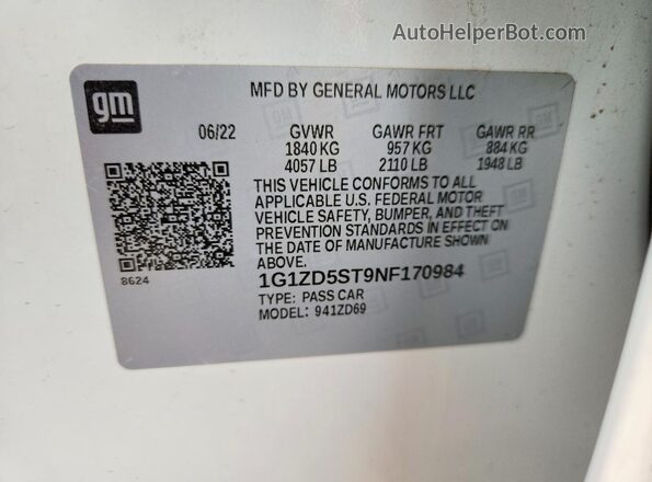 1G1ZD5ST9NF170984 2022 CHEVROLET MALIBU White 