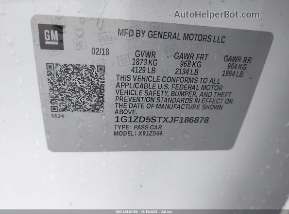 1G1ZD5STXJF186878 2018 CHEVROLET MALIBU White ძრავის განყოფილების ხედი