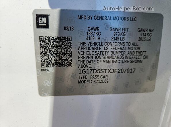 1G1ZD5STXJF207017 2018 CHEVROLET MALIBU Белый 