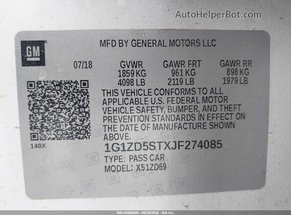 1G1ZD5STXJF274085 2018 CHEVROLET MALIBU White Engine compartment view