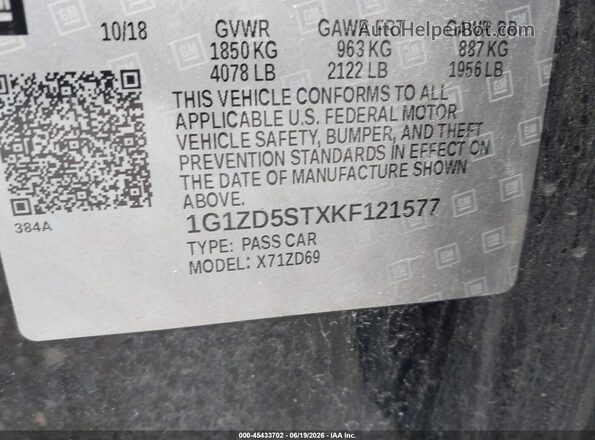 1G1ZD5STXKF121577 2019 CHEVROLET MALIBU Black Engine compartment view