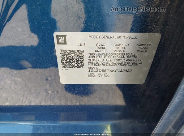1G1ZD5STXKF132482 2019 CHEVROLET MALIBU Blue 