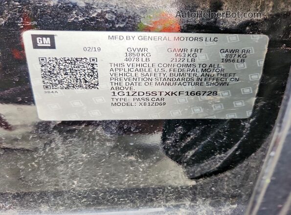 1G1ZD5STXKF166728 2019 CHEVROLET MALIBU Black Շարժիչի բաժամունքի տեսք