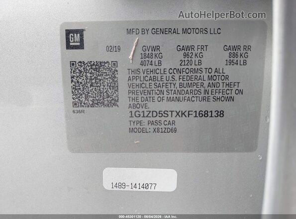 1G1ZD5STXKF168138 2019 CHEVROLET MALIBU Серебряный Вид подкапотного пространства