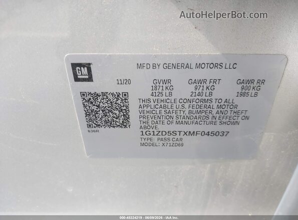 1G1ZD5STXMF045037 2021 CHEVROLET MALIBU Silver Widok komory silnika
