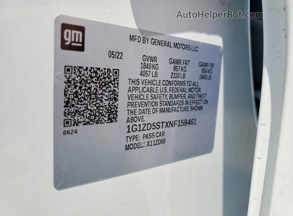 1G1ZD5STXNF159461 2022 CHEVROLET MALIBU Белый 