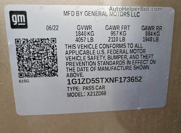 1G1ZD5STXNF173652 2022 CHEVROLET MALIBU Gray 
