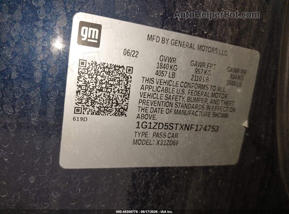 1G1ZD5STXNF174753 2022 CHEVROLET MALIBU Blue Vista del compartimento del motor