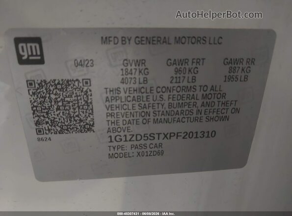 1G1ZD5STXPF201310 2023 CHEVROLET MALIBU White Вид підкапотного простору