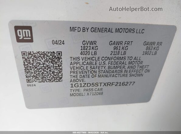 1G1ZD5STXRF216277 2024 CHEVROLET MALIBU White ძრავის განყოფილების ხედი